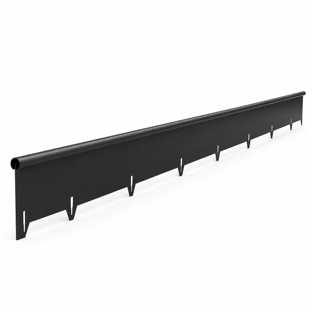 Illustrative render of one black steel garden edging strip on a white background