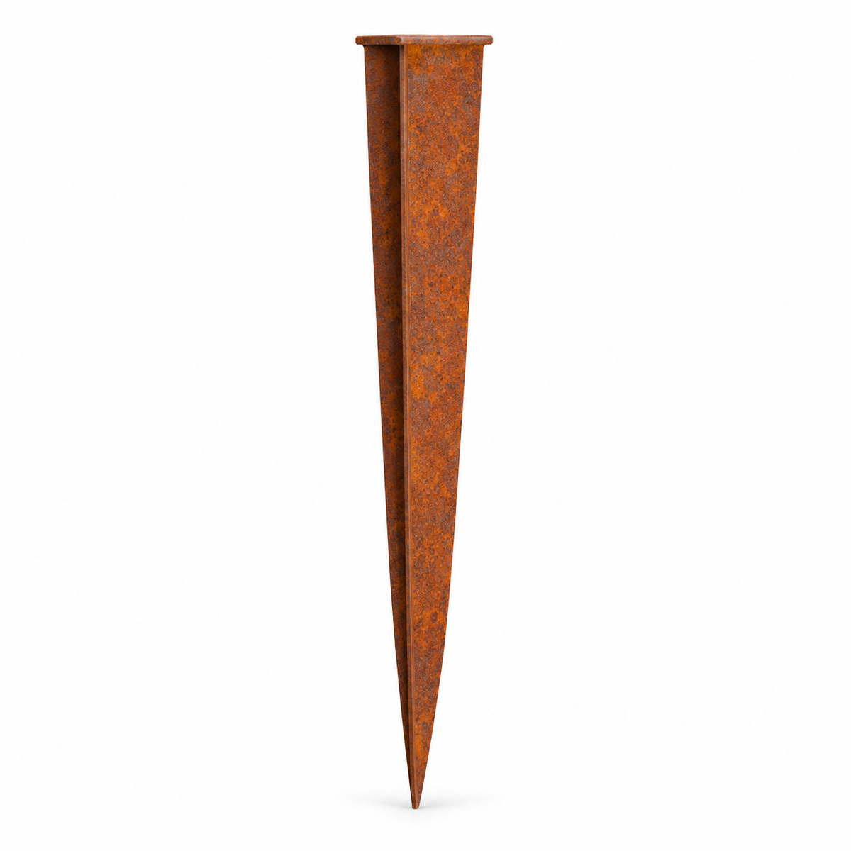 Illustrative render of one Redcor tapered garden edging stake on a white background