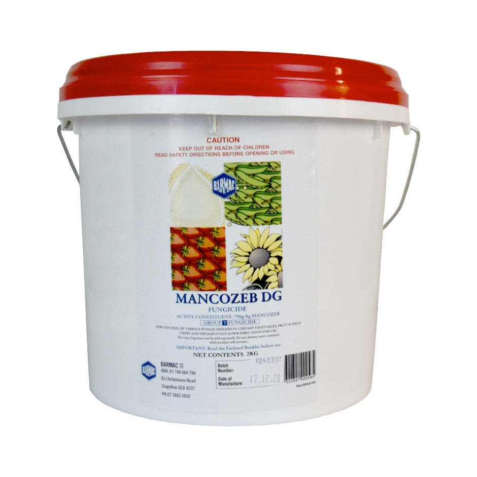 Mancozeb DG 2kg dry flowable contact fungicide in white pail with red lid