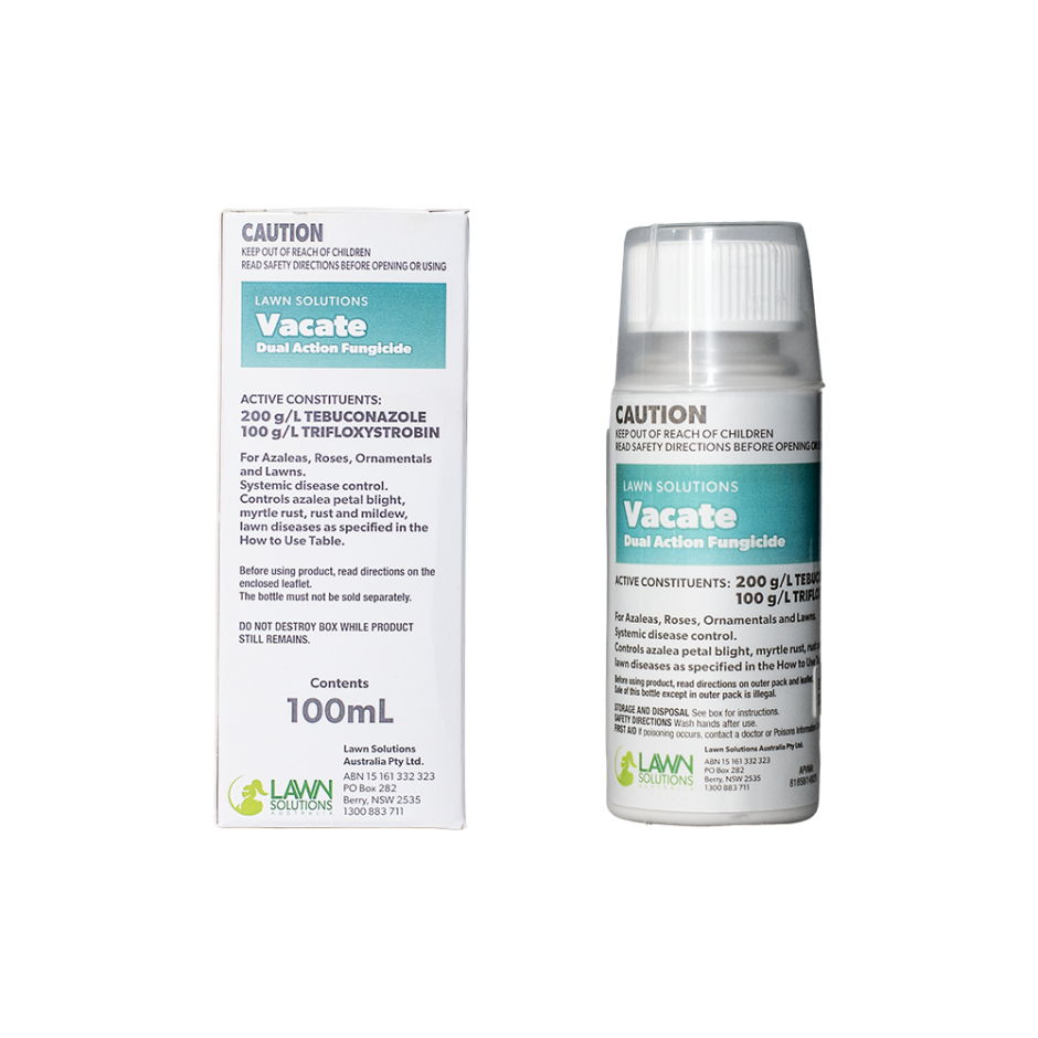 Lawn Solutions Vacate Dual Action Fungicide 100ml box and bottle