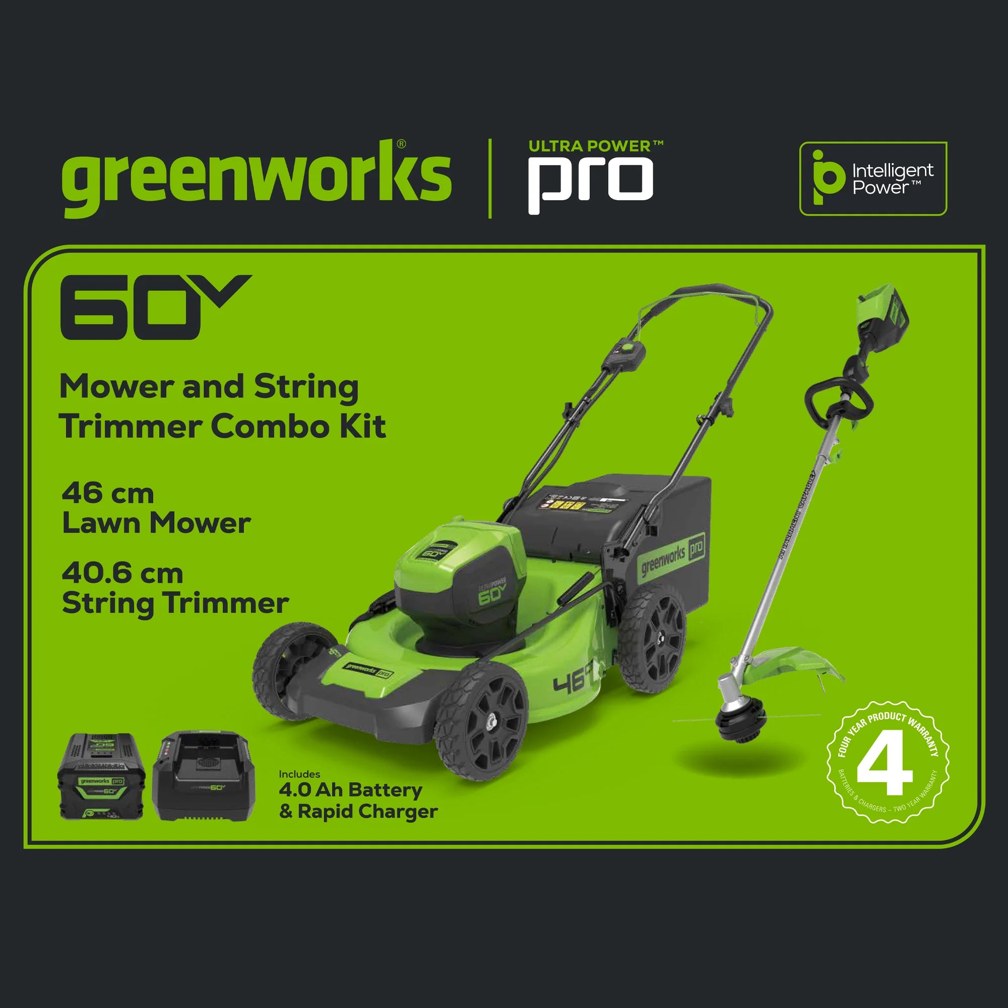 Greenworks 60V 46cm Lawnmower + String Trimmer Combo