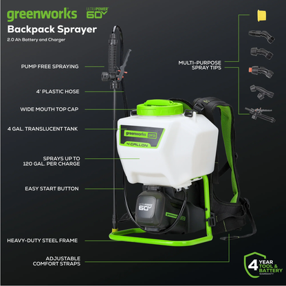 Greenworks 60V Backpack Pressure Sprayer