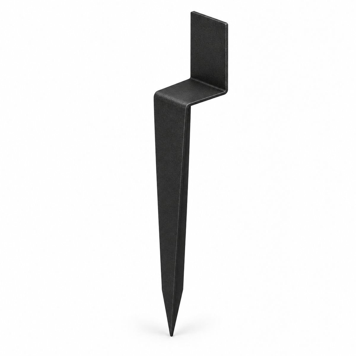 Illustrative render of one black 400 mm angled garden edging stake on a white background